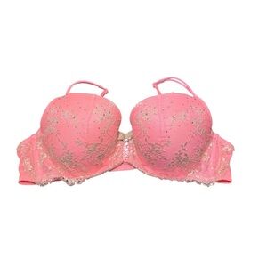 VICTORIA'S SECRET PADDED BRA PINK BEIGE CRYSTALS